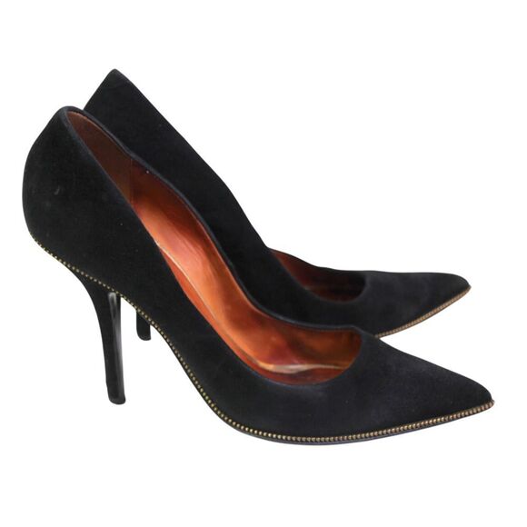 Givenchy BLACK GENUINE LEATHER SUEDE HIGH HEEL POINTED CLASSIC PUMP SHOES Sz 38 - Picture 6 of 13